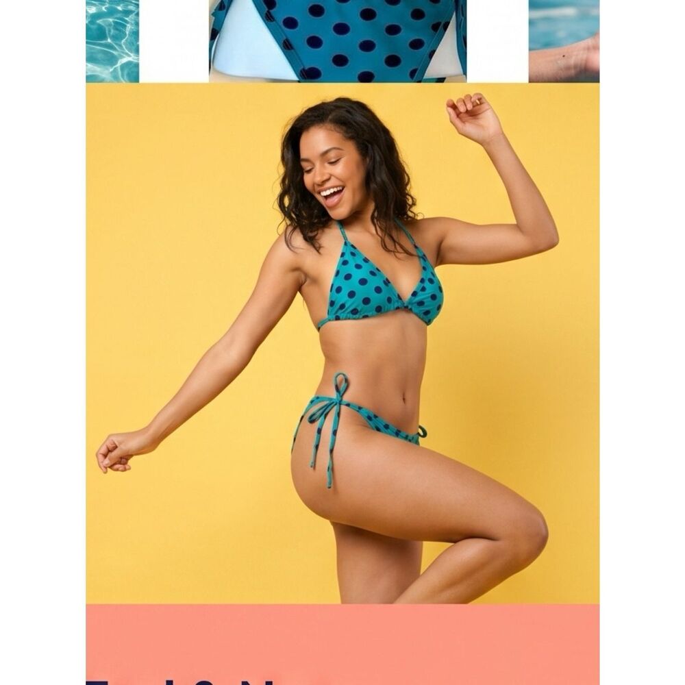 Teal and Navy Polka Dot String Bikini Sz OS